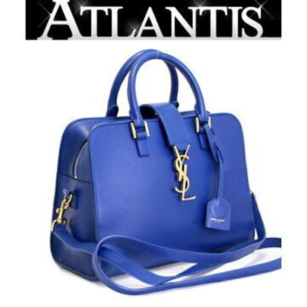 Saint Laurent Paris Baby Cabas Handbag Shoulder Bag Blue Leather